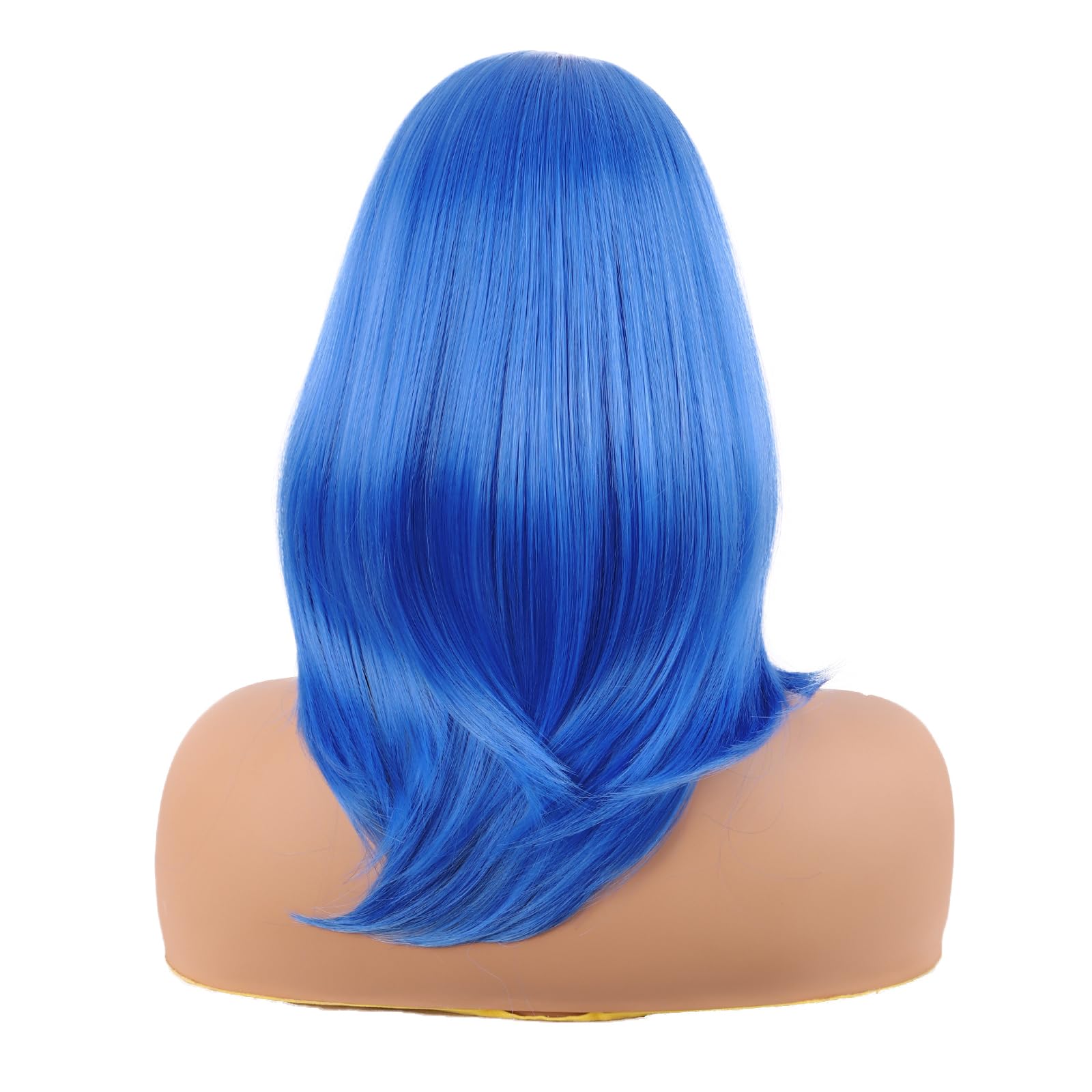 MapofBeauty 18 Inch/45 cm Layered Bangs Straight Synthetic Fiber Shoulder Length Hair Daily Use Wig (Bright Blue) - Image 4