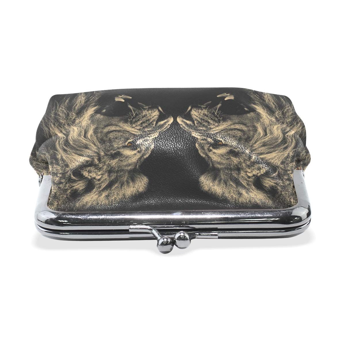 Chaocai Lions Coin Purse Pumpkin Leather Coin Wallet Snap Closure Clutch Bag