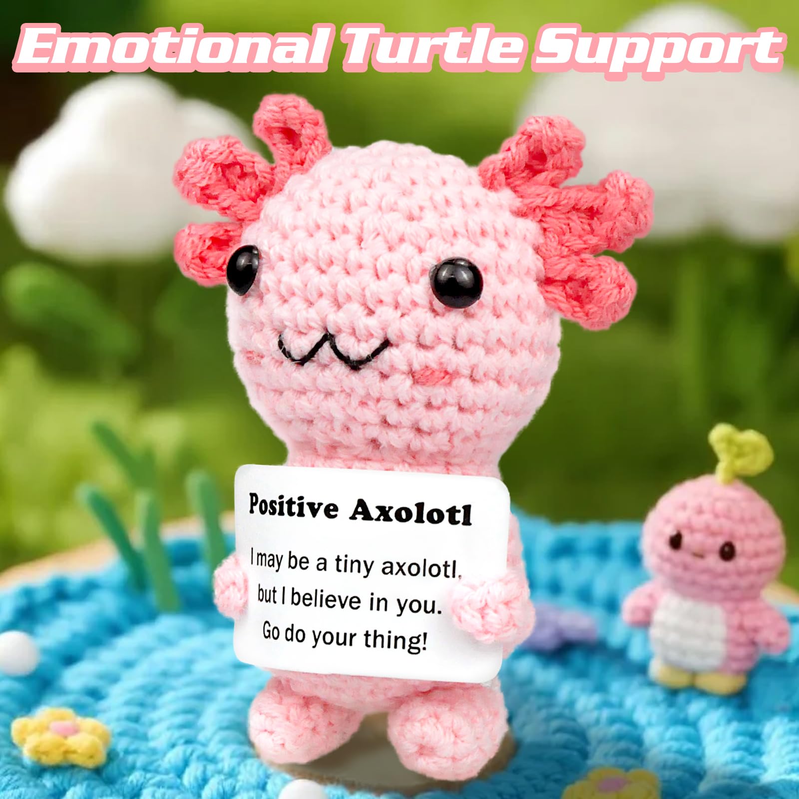 Emotional Support Crochet Gifts Positive Crochet Animals Knitted Crochet Doll with Positive Card for Women Men Animal Doll Emotional Support Gift Good Luck Gifts for Her Him Friend Colleague (PINK) - Image 4
