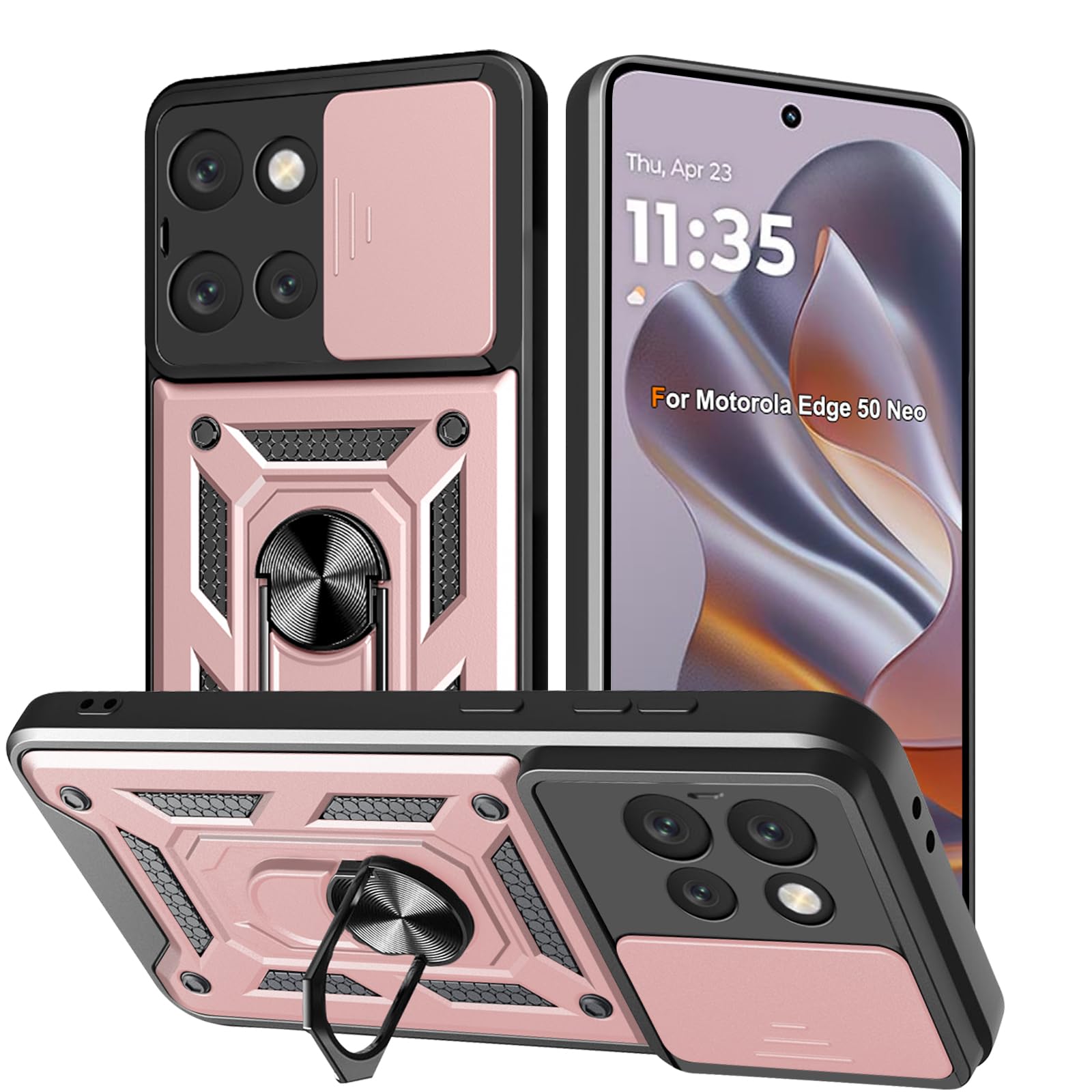 Cover Motorola Edge 50 Neo / 60 Neo protezione integrale + copricamera scorrevole, supporto integrato - Nero - Italiano