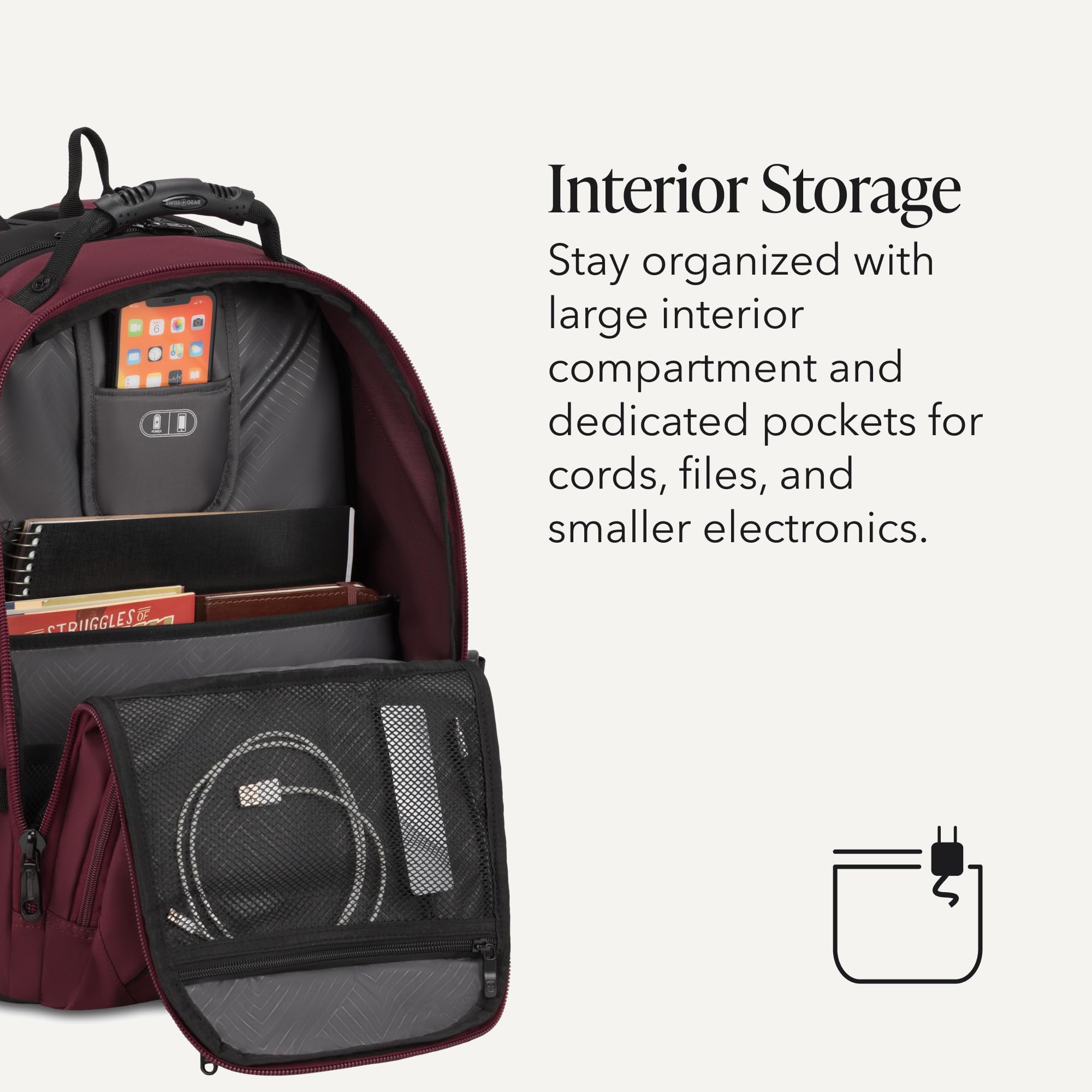 SWISSGEAR Sion 2-Piece Travel Set, Softside Expandable Carry-On Spinner Bundled with 1900 ScanSmart 17" Laptop Backpack with RFID Blocking & Tech Organization, Merlot view 6