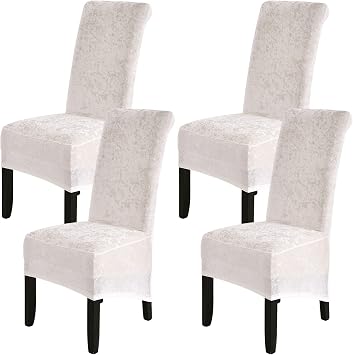 Crushed Velvet Stretch Chair Covers High Back Dining Chair Covers Set of 4