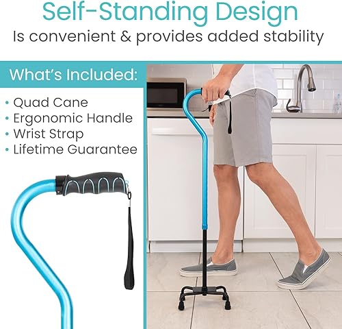 Miniatura 3 de Bastón ajustable con cuatro puntas, ligero, unisex y ambidiestro, Azul, 1