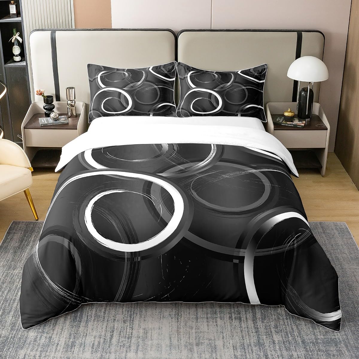 Housse de couette géométrique pour une chambre design gris blanc noir