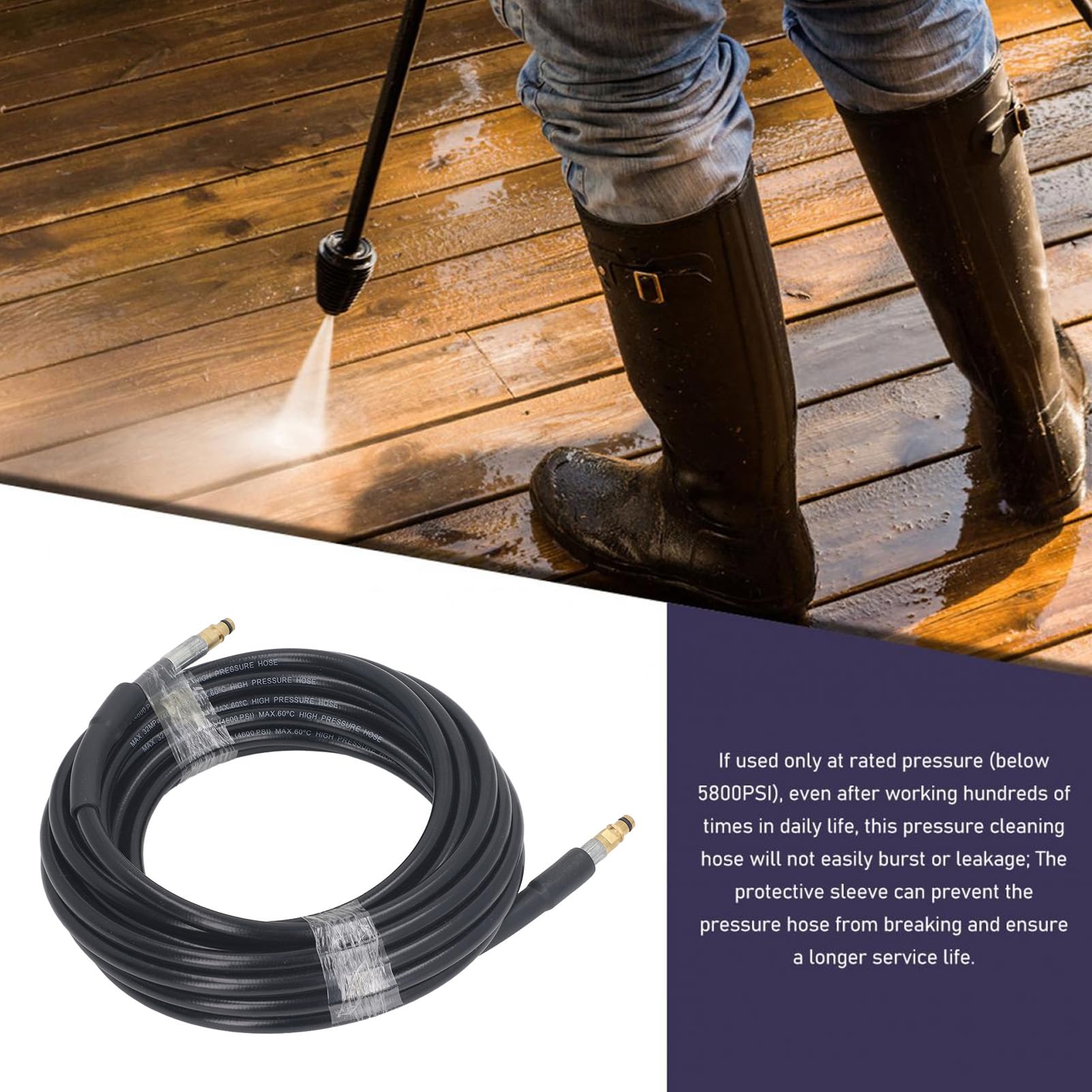 Pressure Washer Hose, 4600PSI Pressure Washer Extension Hose Quick Connect Abrasion Resistant Rubber Cover 33FT High Strength for K2 K3 K4