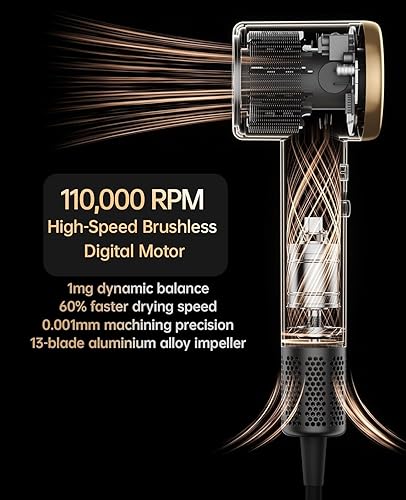 Miniatura 3 de Secador de pelo, secador de pelo iónico CONFU con difusor para cabello rizado, secador de pelo profesional de alta velocidad de 110,000 RPM, secador