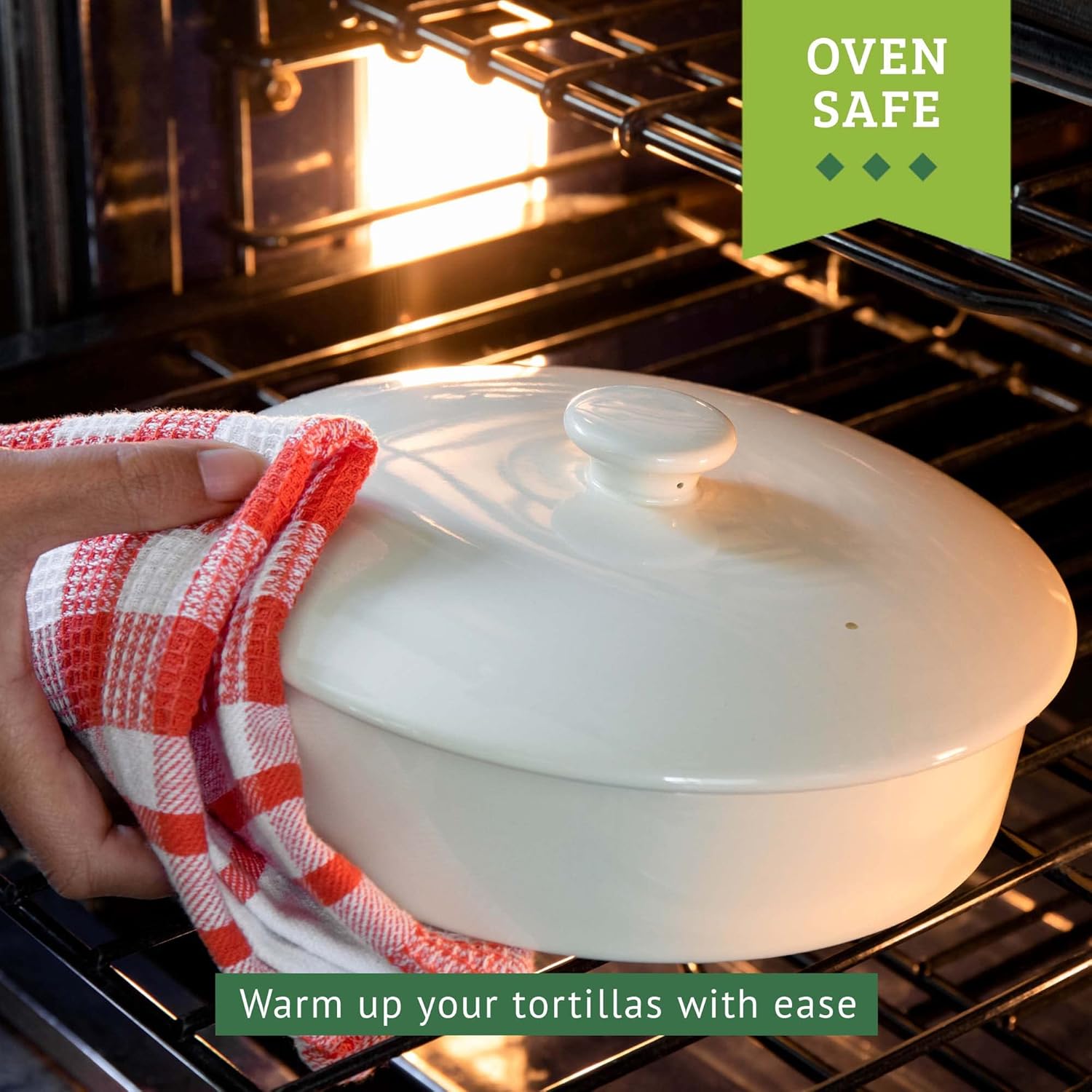 Ceramic Tortilla Warmer, Microwavable, Tortilla Holder Container, Pancake Keeper, Best for Storage Tortilleros, with Lid (8-inch, Cream) - Image 6