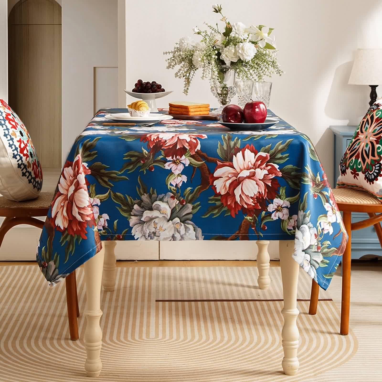 Nappe multicolore rectangulaire de jardin fleurie anti-tache en polyester 132x178 pour table