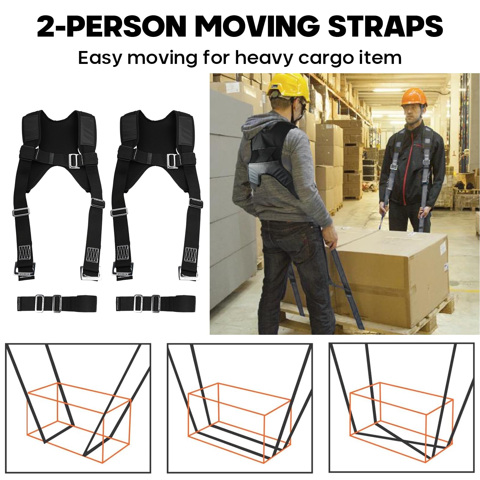 Correas de movimiento con hebilla de pecho, correas de elevación para 2 mudanzas, correas de movimiento de hombro para muebles con correas de elevación para 1 persona, ajustables y fáciles de levantar