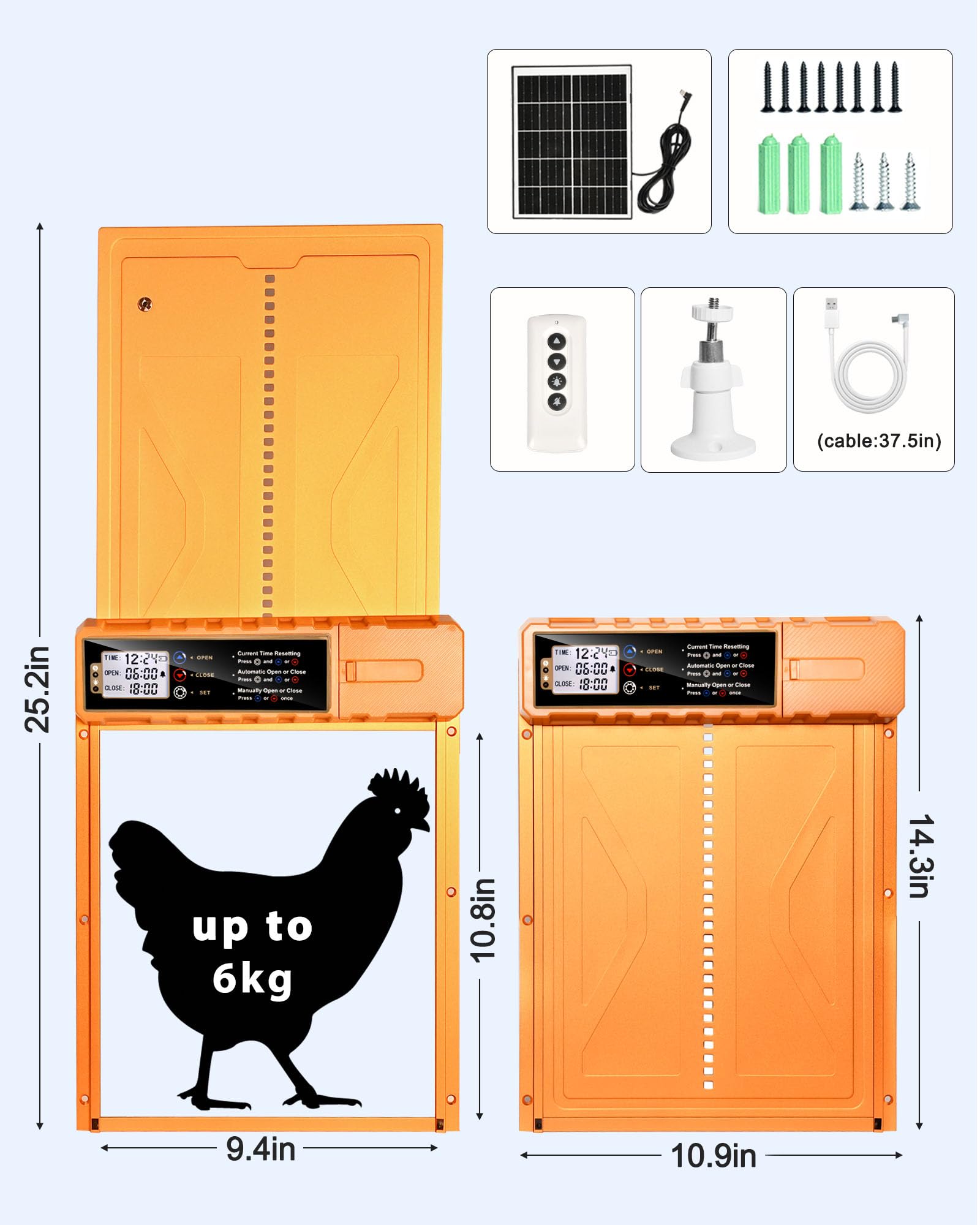 Porta automatica per pollaio con alimentazione solare, porta automatica per pollo con grandi dimensioni 10,8 "x 14,2", design anti-pizzico, lega di alluminio e resistente alle intemperie, per pollo da