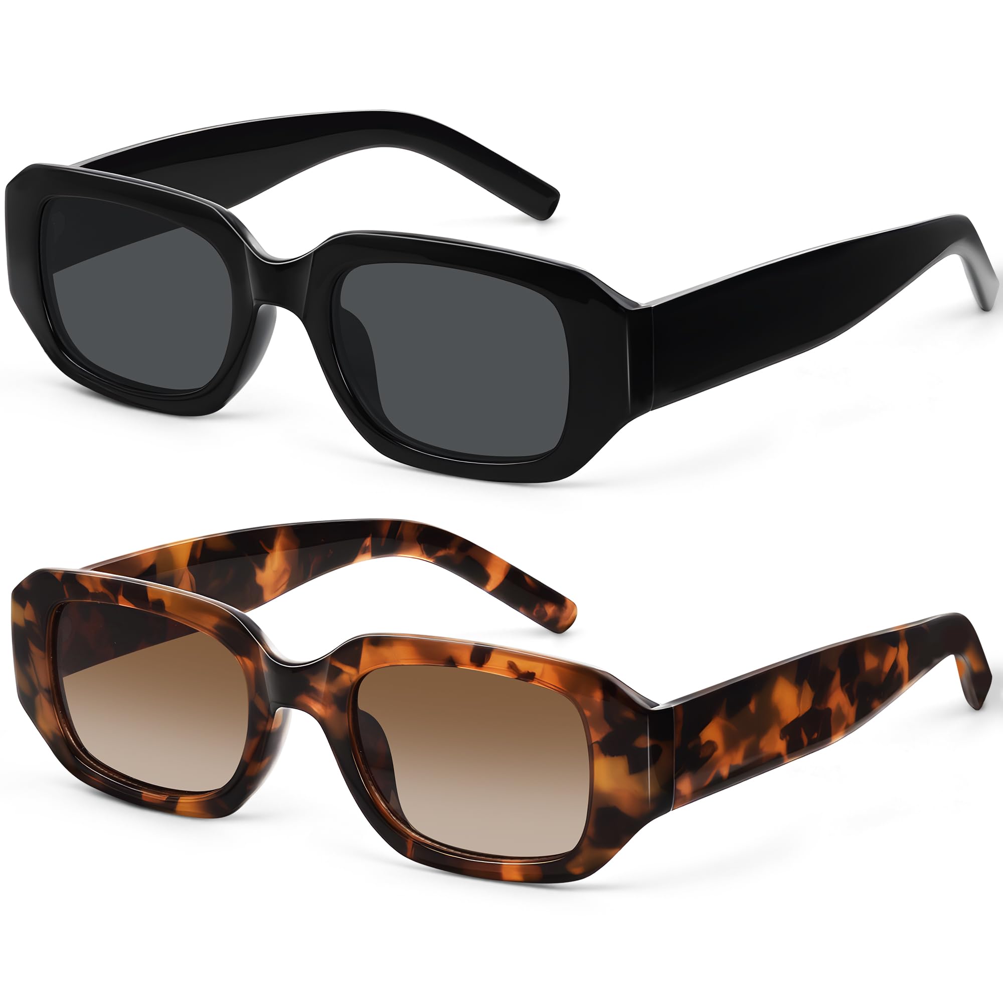 Trendy Rectangle Sunglasses for Women Y2K Vintage Cool Sun Glasses UV Protection Retro Fashion Chunky Square Frame