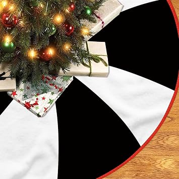 48inch Christmas Tree Skirt,Black and Orange Halloween Tree Mat for Indoor Outdoor,Christmas Tree Skirts for Holiday Party Decorations,Winter Tree Ornament Black White Lollipop, 48 inch