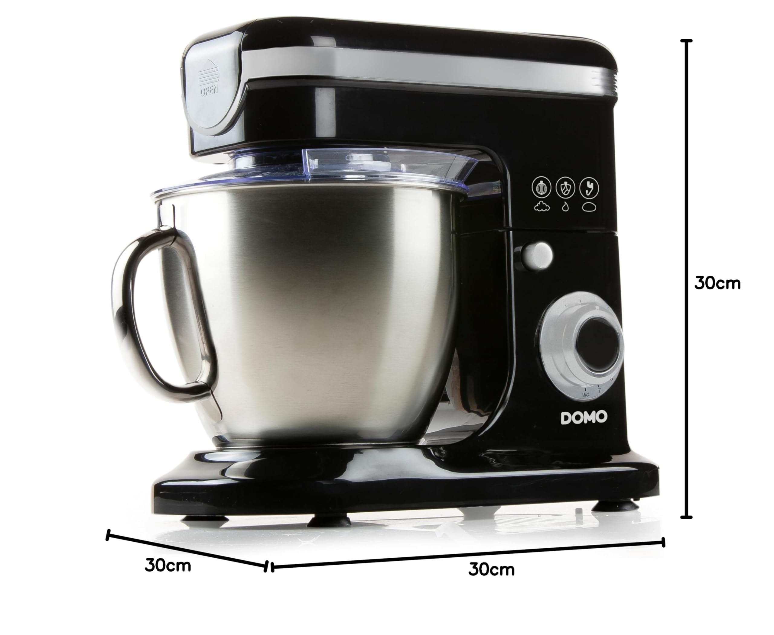 DOMO DO1023KR Robot de cuisine – 8 vitesses – Avec fonction pulse – 6 l – 1200 W – Noir/Argent