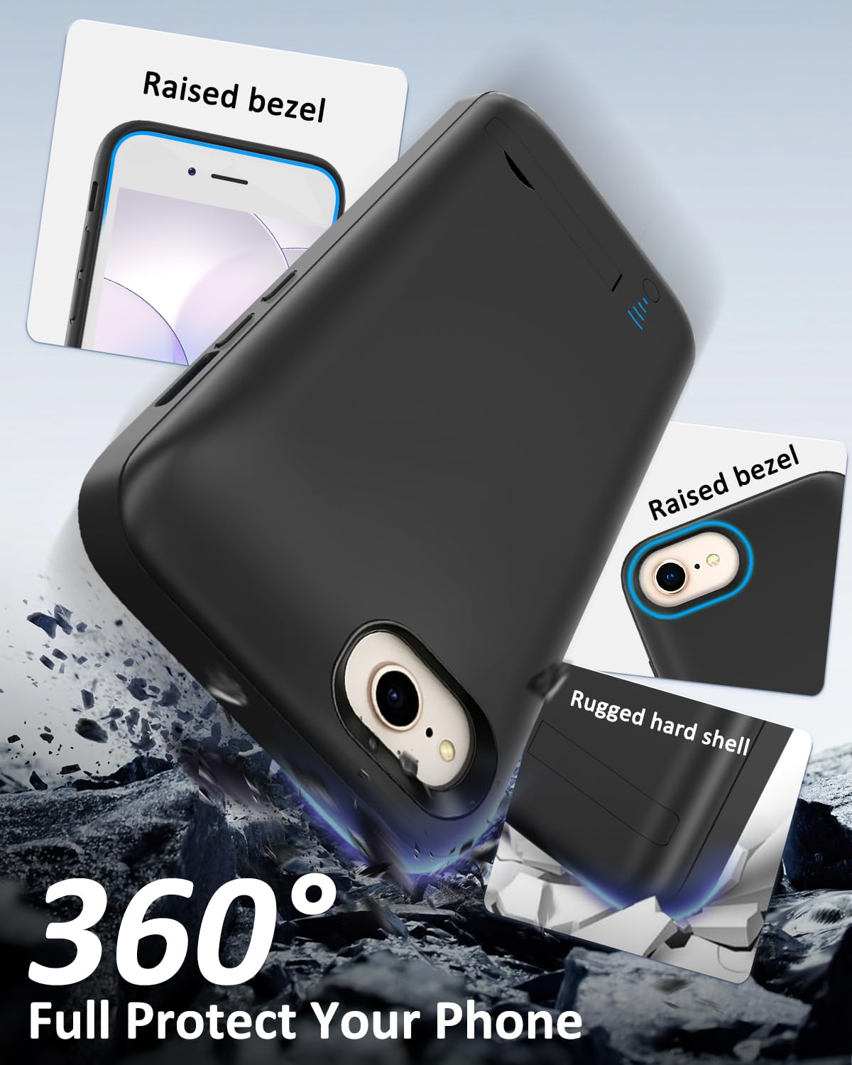 Coque batterie pour iPhone 8/7/6S/6/SE 2020 (4,7", 8500 mAh), fine et rechargeable, étui de protection portable avec batterie pour iPhone SE 2020/7/6S/6/8