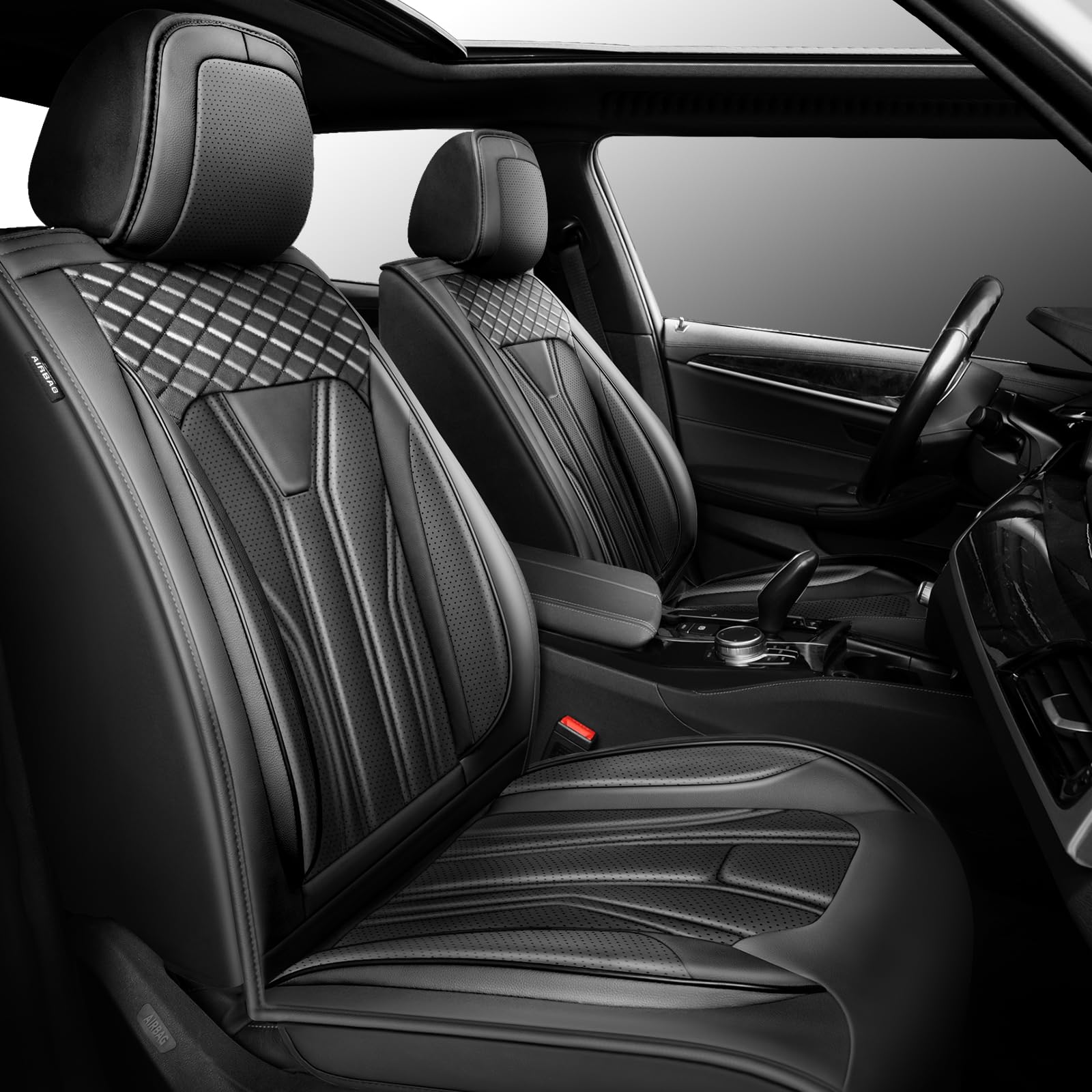 Conjie Full Set Seat Covers for Lexus ES 350 in Black faux leather