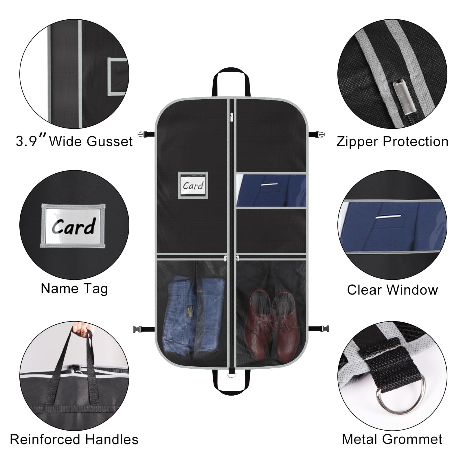 Zilink - Bolsa de ropa mejorada de 109 cm para traje, con refuerzo de 9,9 cm y hebillas estables, resistente, colgante, transpirable, plegable, protector de ropa de viaje y armario