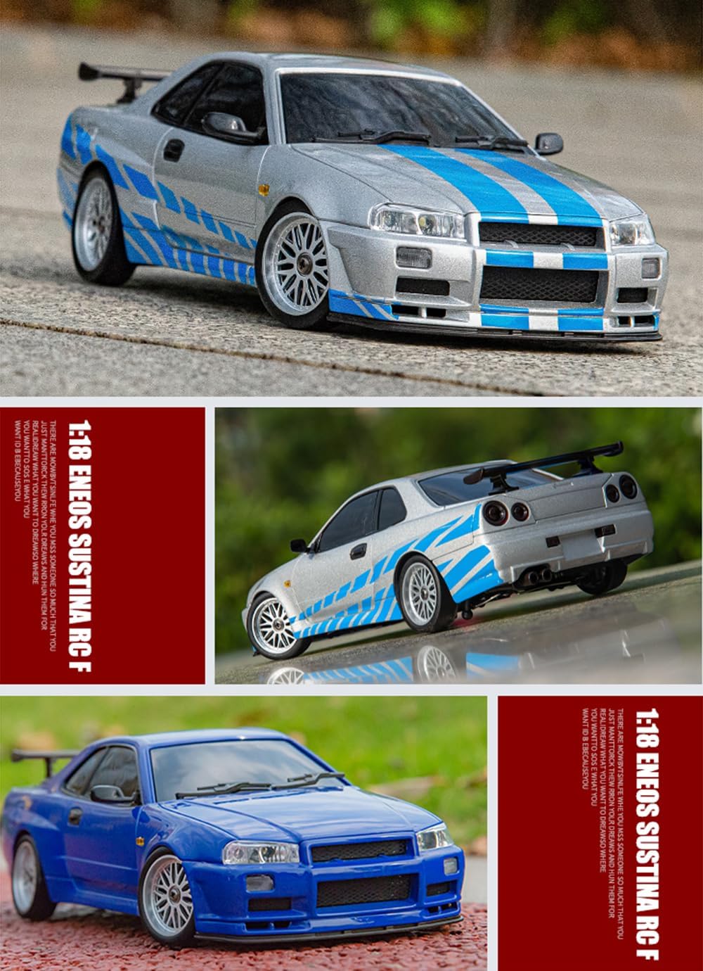 LD1899 1/18 Scale RC Drift Car, GTR R34 2.4GHz RWD Mini Model Car with Gyro, Alloy Body Shell Racing Cars for Adults Toys (Blue)
