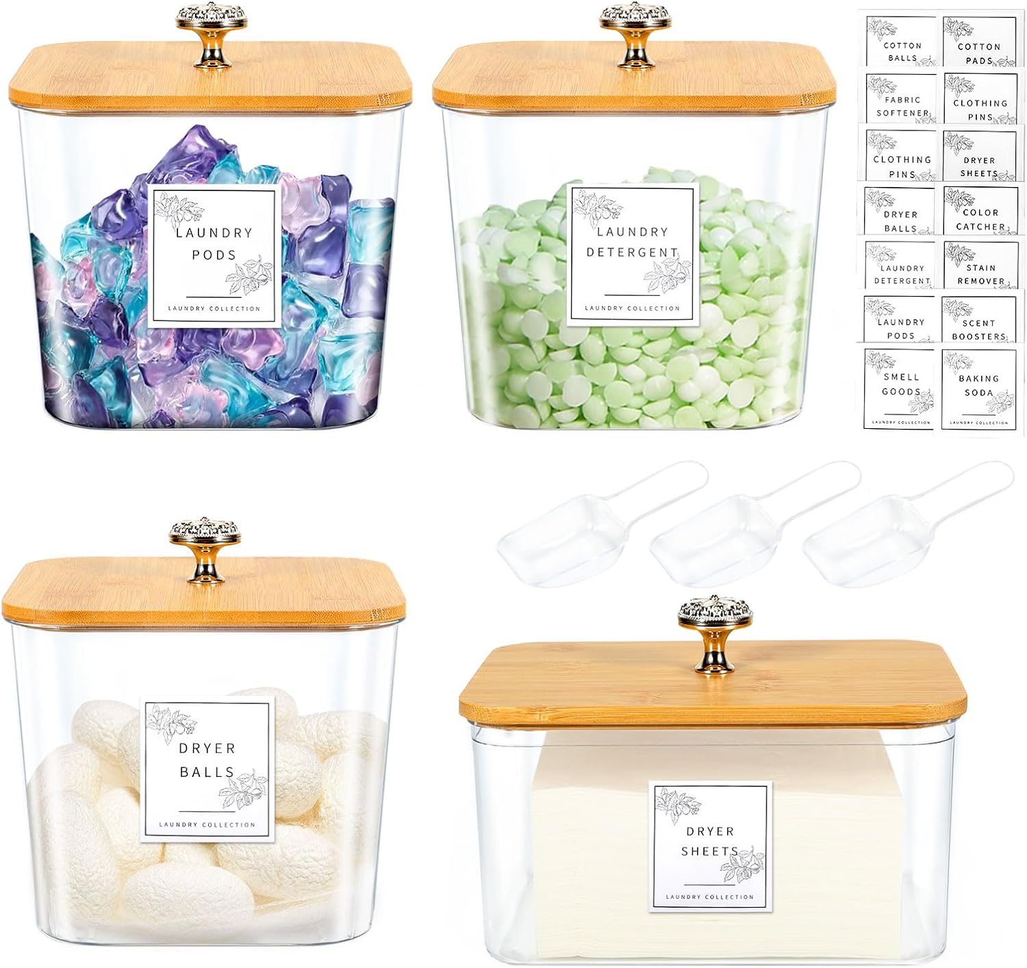 4 Pack Laundry Room Organization Storage Containers Acrylic Jars