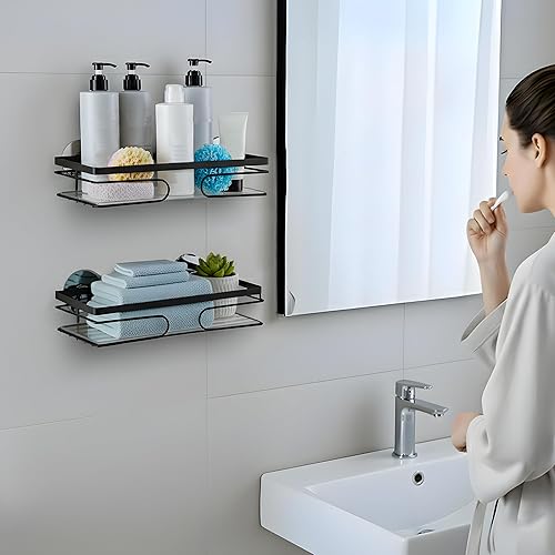 Miniatura 3 de Organizador de ducha esquinero  Organizador de baño de acero inoxidable resistente al óxido con ganchos  Estante montado en la pared sin taladrar