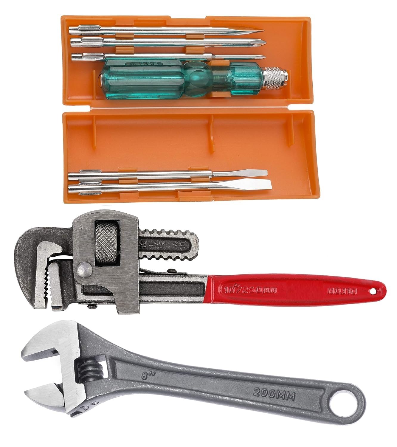 SNE Multi-Purpose 8 inch Wrench & Screwdriver Set, Handle pipe Wrench