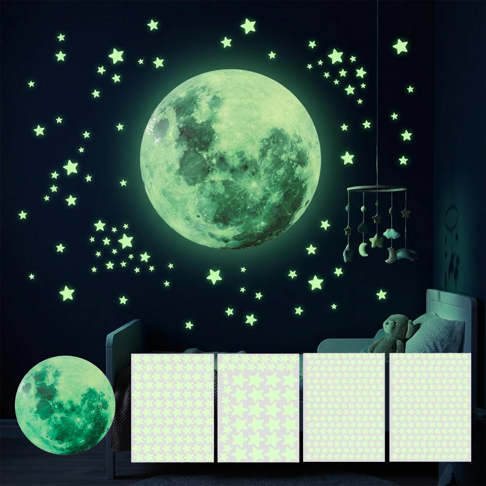 Carehabi Luminous Stars Children's Room Luminous Stars and Moon Self-Adhesive Stickers Stars for Children's Room