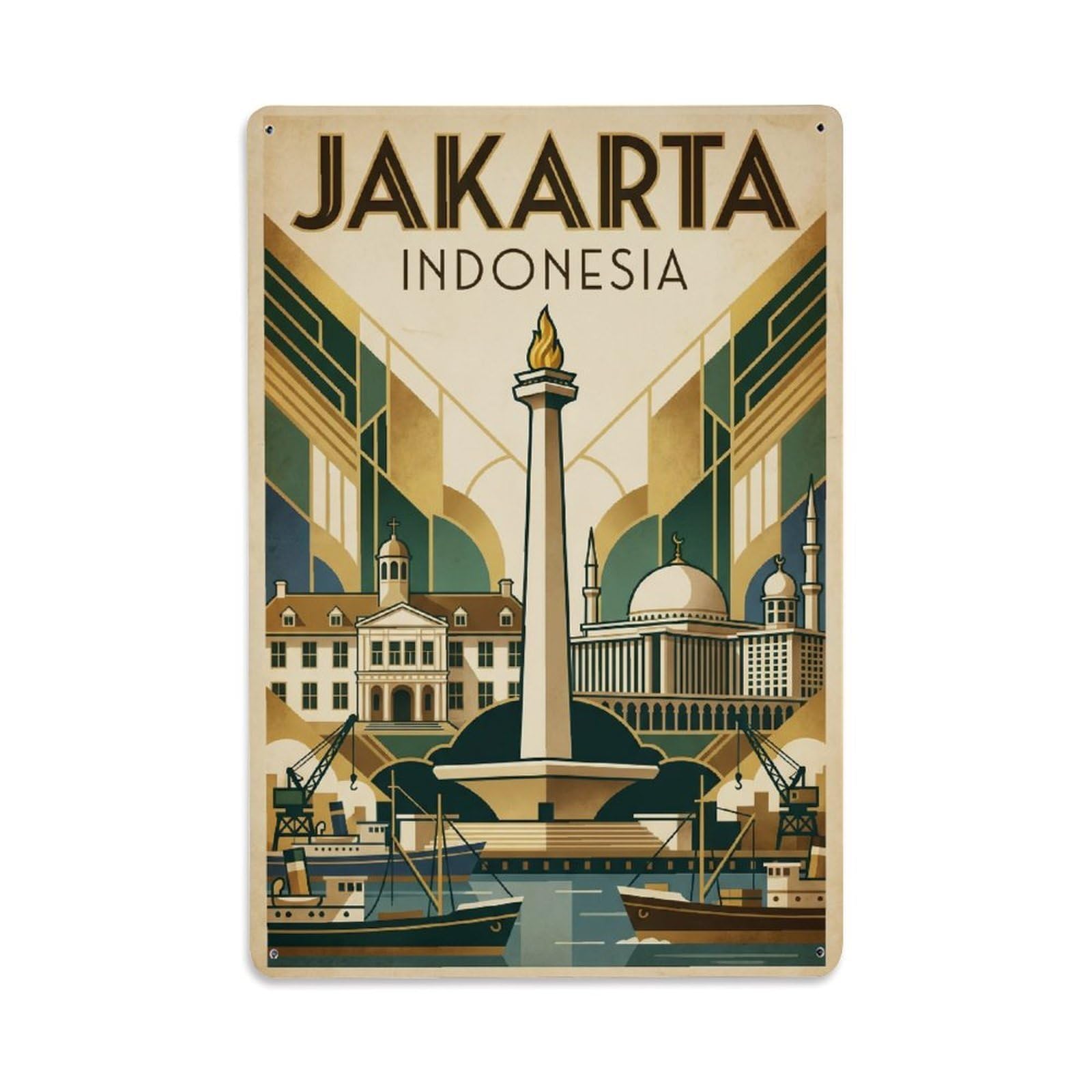 Fqcyn Style Metal Tin Sign Vintage Travel Indonesia Jakarta