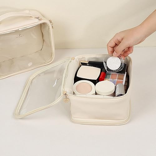 Miniatura 4 de Pocmimut Bolsa de maquillaje transparente, bolsa de cosméticos de piel sintética, bolsa de maquillaje, accesorios de automóvil, organizador de