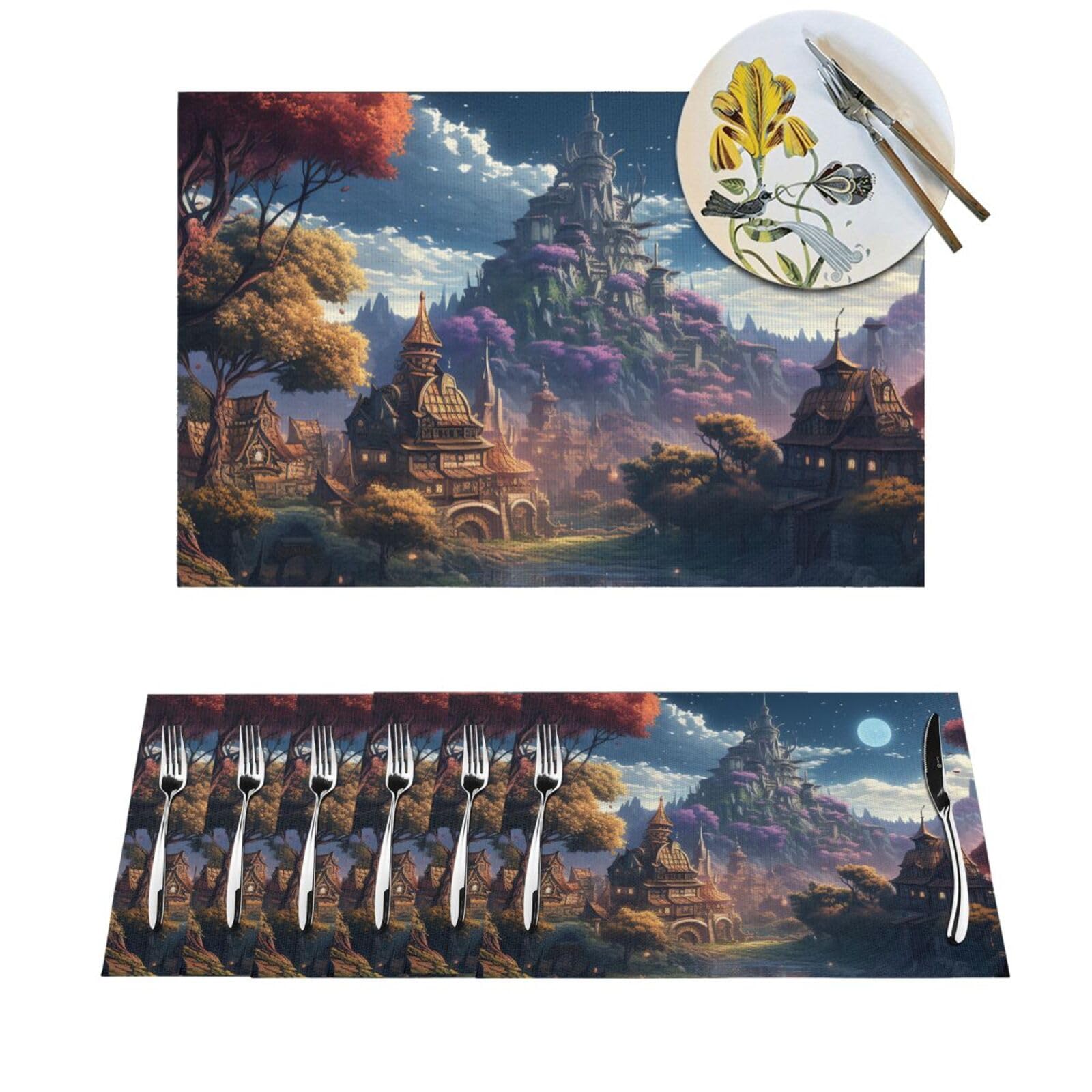 Set de table PVC antidérapant résistant lot de 4 pour salle à manger Fantasy Town 45cm