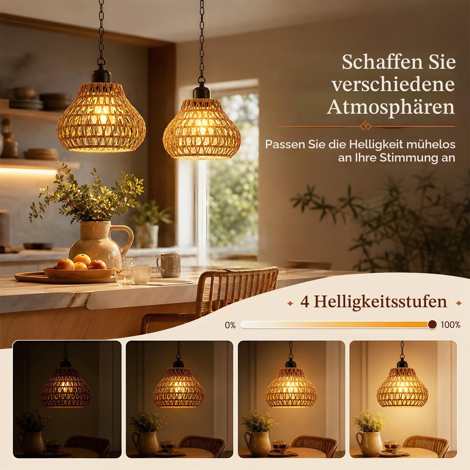 2 Stück hängelampe outdoor mit Fernbedienung, Boho Batteriebetriebene Lampe Hängeleuchte Ohne, IP65 Hängeleuchte Boho Rattan, Tragbare für Innen Außen Garten Terrassen Schlafzimmer Esstisch