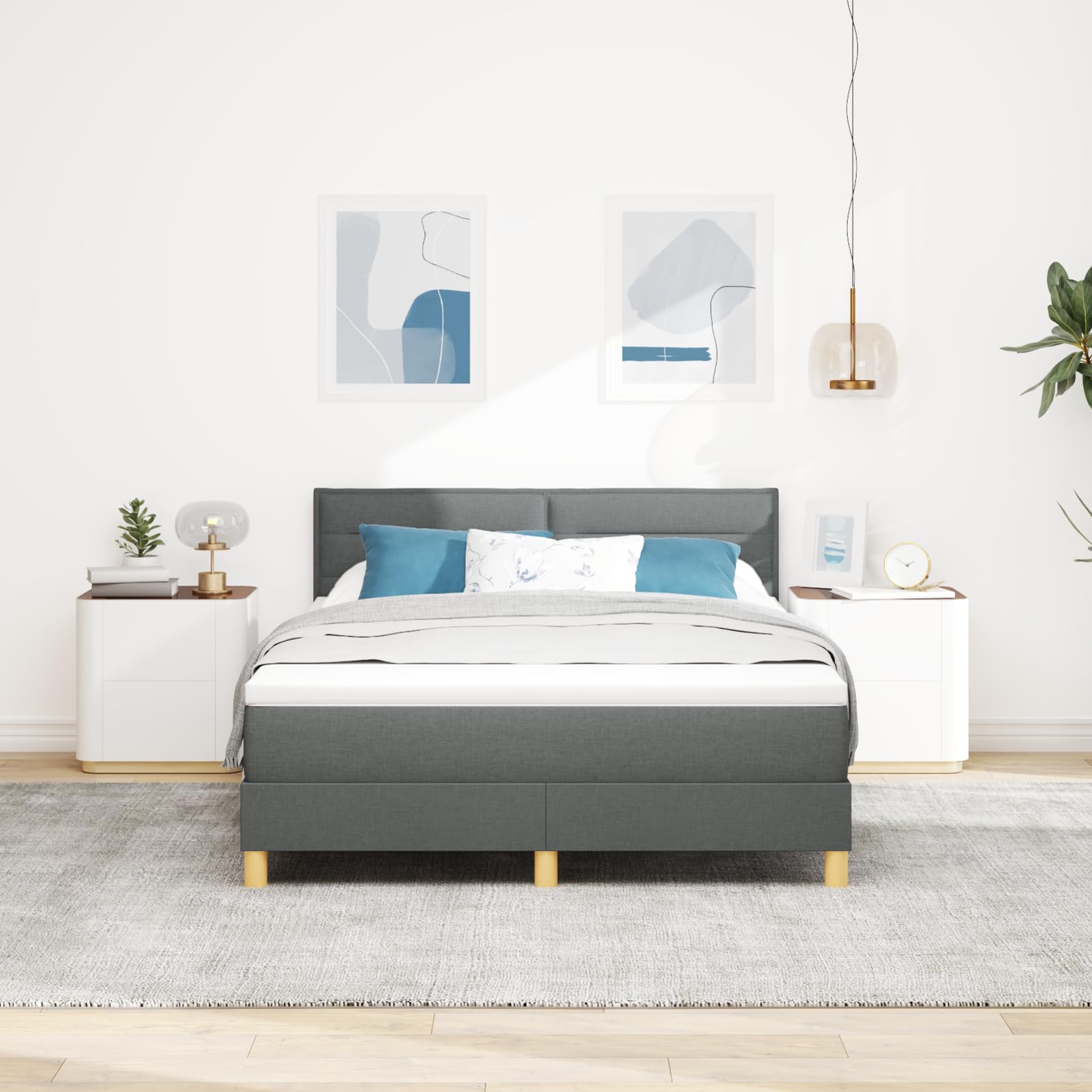 Fasba Cama Box Spring con colchón y LED Gris Oscuro 140x190 cm Tela