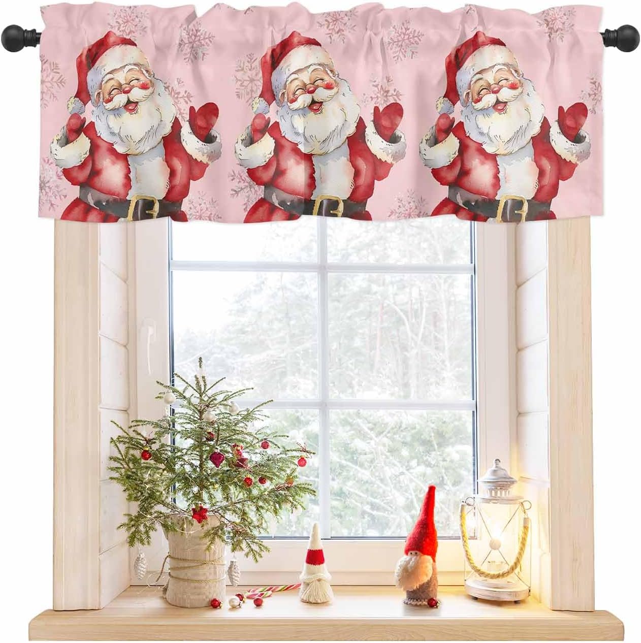Christmas Curtain Valance for Windows Santa Claus Kitchen