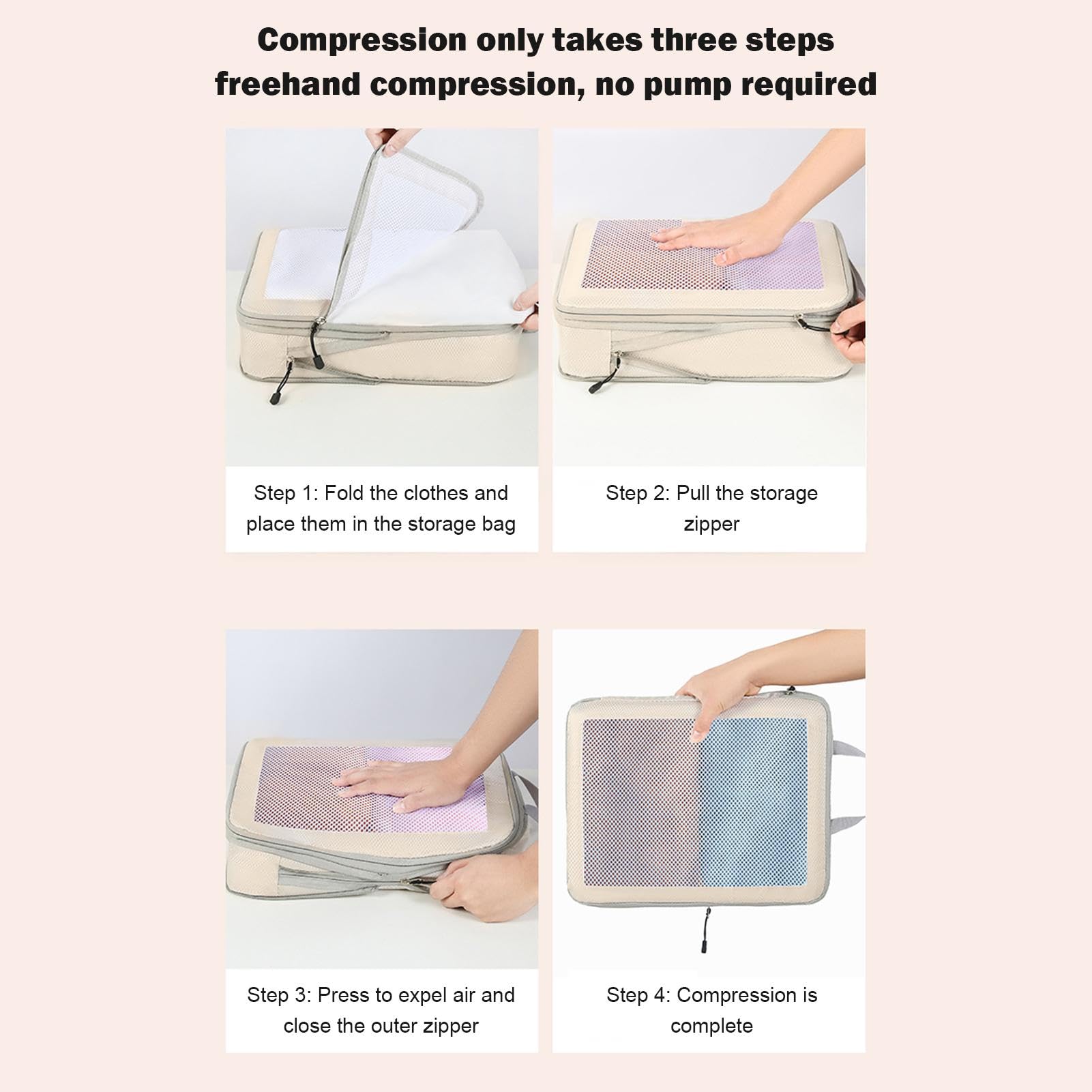 JINGLING Borsa a compressione a mano, borsa organizer per valigie | set di 8 borse da viaggio, compressione per valigia, borse per l'organizzazione di vestiti con cerniera per cantina, camera d