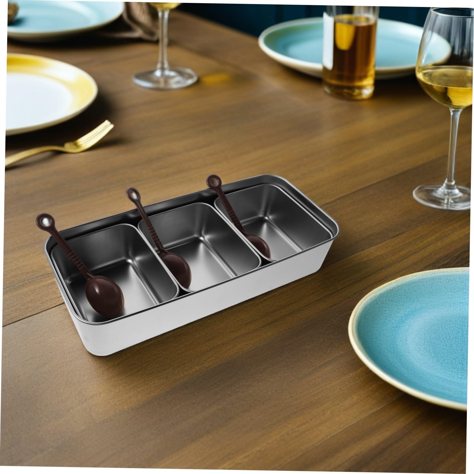 Ipetboom Scatola per Condimenti in Acciaio Inossidabile con 3 Scomparti, Coperchio e Cucchiaio, Organizzatore Compatto per Spezie da Cucina con Facile Pulizia e Accesso Rapido