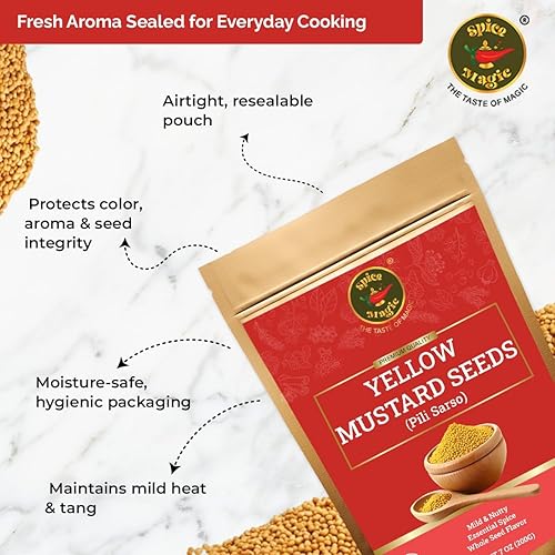Miniatura 8 de Spice Magic - Semillas de mostaza amarilla, enteras, sabor audaz y terroso para encurtidos, curry y mezclas de especias, bolsa resellable de 7 onzas