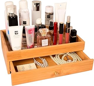 YITIHOME Cosmetic Makeup Organizer and Jewelry Storage with Drawers Perfect for Bathroom, Dresser, Vanity and Countertop,Bamboo