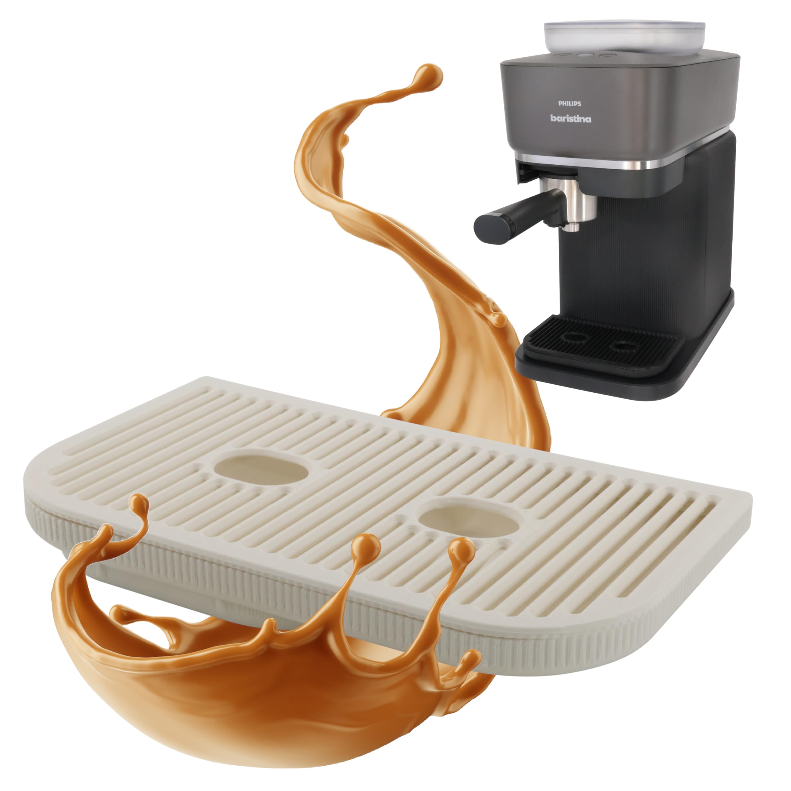 3D M Extended Drip Rack with Collection Tray Fits Philips Baristina Espresso Machine - Enlarged Shelf, More Height for Glasses up to 110mm, Dishwasher Safe, White