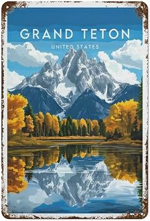 FZYZMSQ Grand Teton US Metal Sign Vintage Travel Poster Wall Decor Printing Style8x12inch(20x30cm)