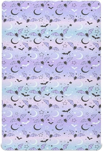 Sábanas bajeras para cuna para niños y niñas, funda de colchón suave y transpirable de murciélagos en el cielo estrellado para cuna estándar y