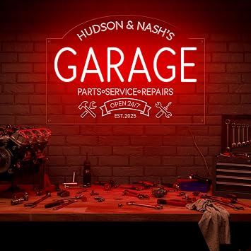 Custom Garage Neon Sign, Personalized Garage LED Name Wall Lights, Customized Wall Signs for Workshop Man Cave Carport Repair Shop Tool Room Business Decor, Garage Light Up Sign for Men Dad Gift