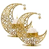 MrMrKura Moon Candle Holders Set of 2, Metal Tealight Candle Holder for Table Centerpiece Decorative Votive Candlesticks Holder for Party Home Decor (Gold)