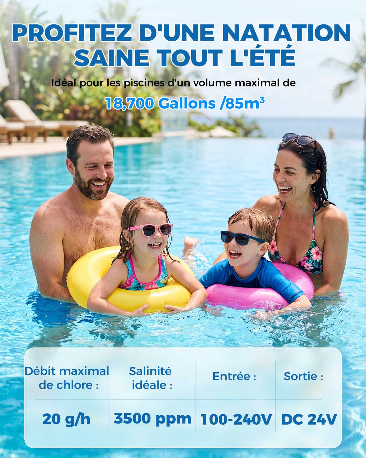YUCHENGTECH Électrolyseur Piscine au Sel 85 m³ pour Piscines Enterrées | Chlorateur de Sel de Piscine 20 g/h Avec Cellule en Titane, Panneau de Commande à LED et Fonction D'autonettoyage
