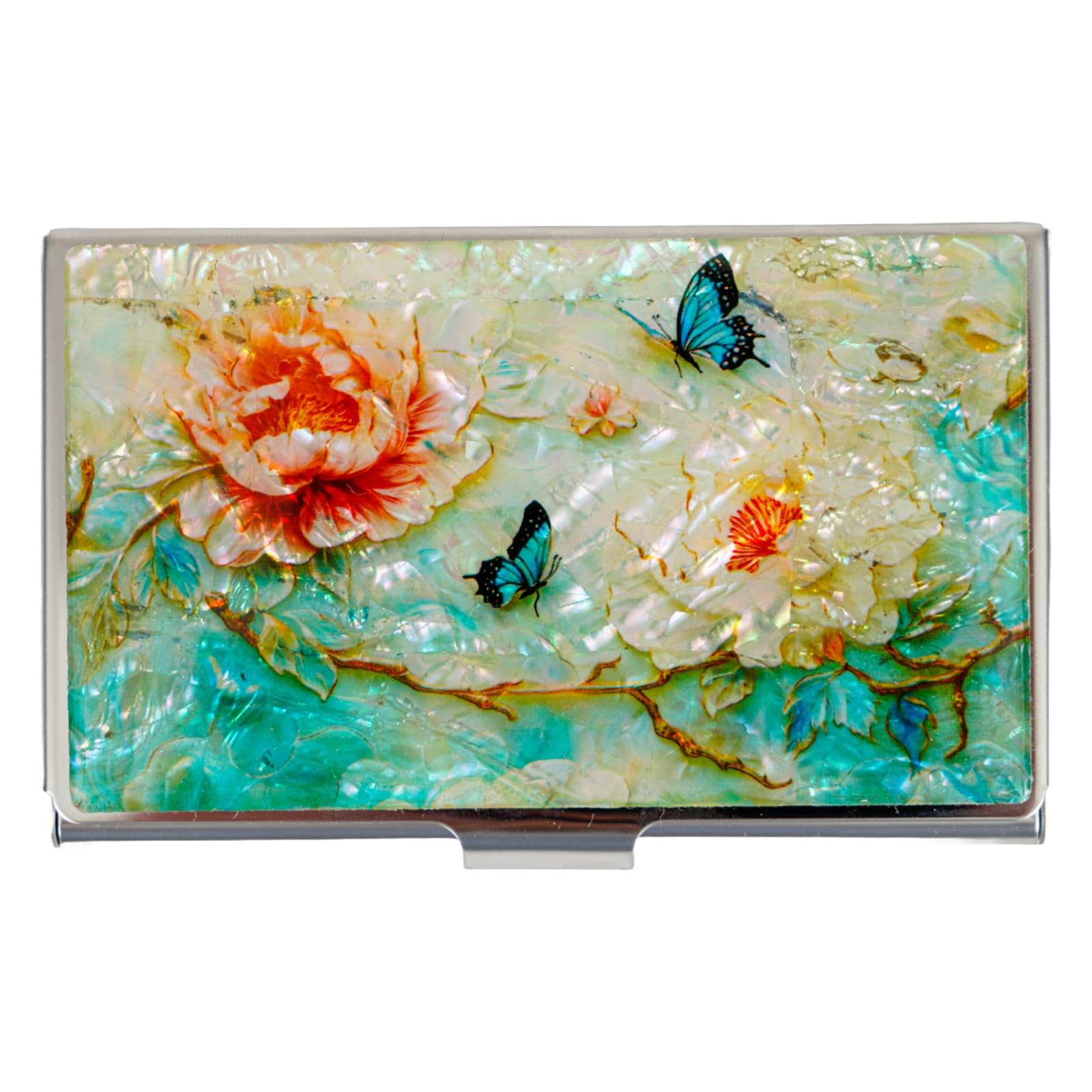 February Mountain Mother of Pearl Business Card Case - Korea Traditional Gifts, Slim Metal Holder for Business & Credit Cards, Pocket-Sized Purse Wallet โ image 1