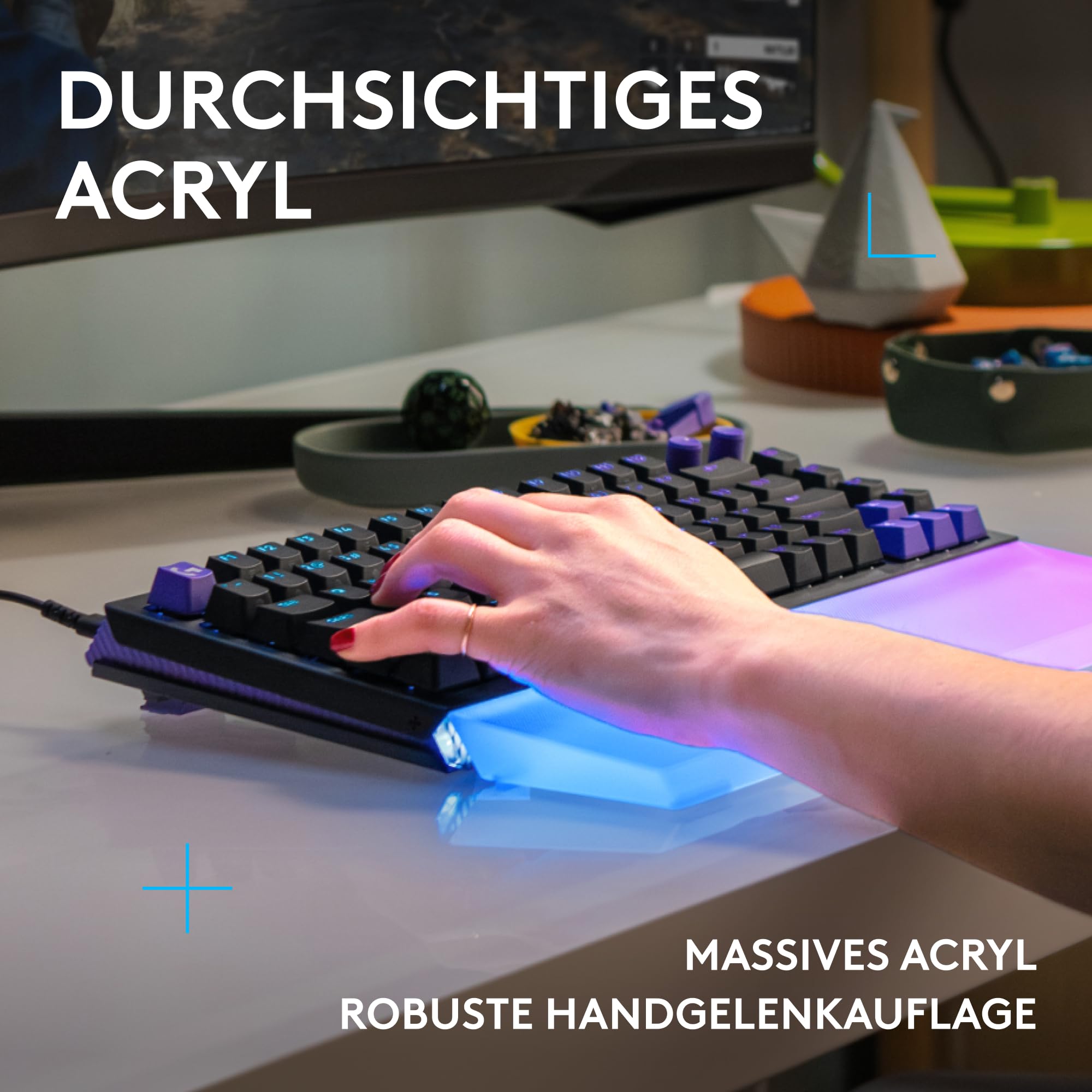 Logitech G G512 X PALM REST 98, LIGHTSYNC RGB Acryl-Handballenauflage | Lichtleistenverstärkung, lasergraviert, Premium-Support für die Gaming-Tastatur G512 X 98 - Transparent