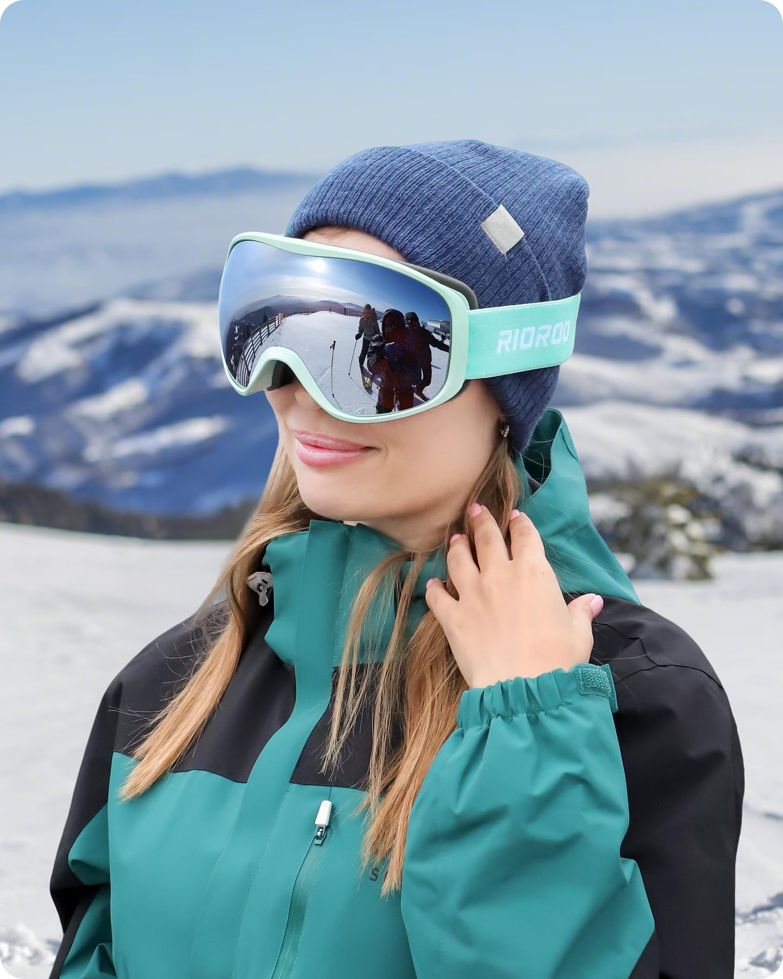 Gogle narciarskie Gogle snowboardowe dla mężczyzn kobiet dorosłych młodzieży, okulary OTG/100% ochrona przed promieniowaniem UV/przeciwmgielne/szerokie widzenie