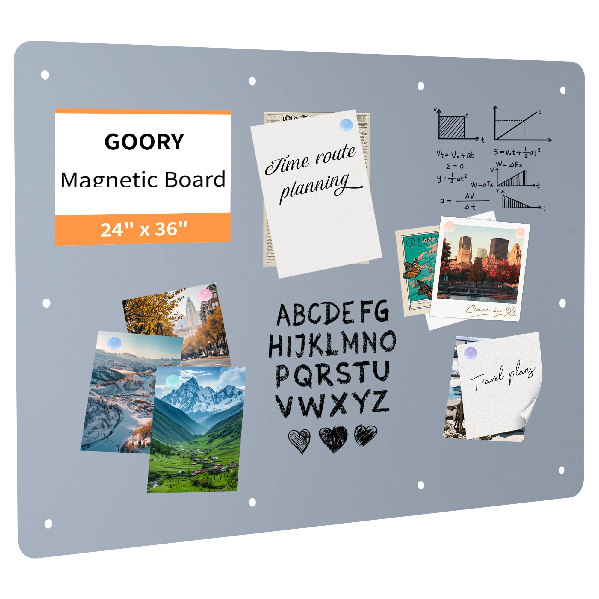 GOORY Magnetic Wall Board - 24" x 36" - Memo & Vision Bulletin Board for Home, Office and Classroom - Pre-drilled Mounting Screws Large Frameless