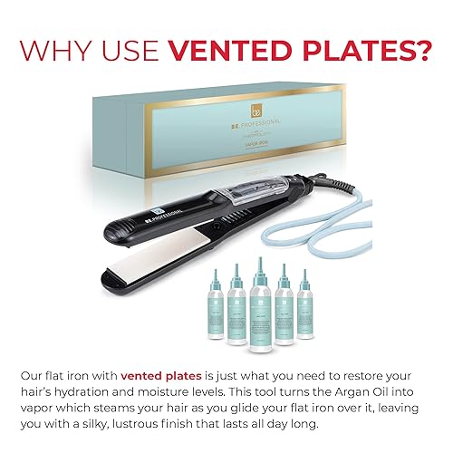 Miniatura 2 de Be Professional Vapor - Plancha plana para cabello de 125 pulgadas cerámica de primera calidad para infusión de argán  Plancha alisadora de doble