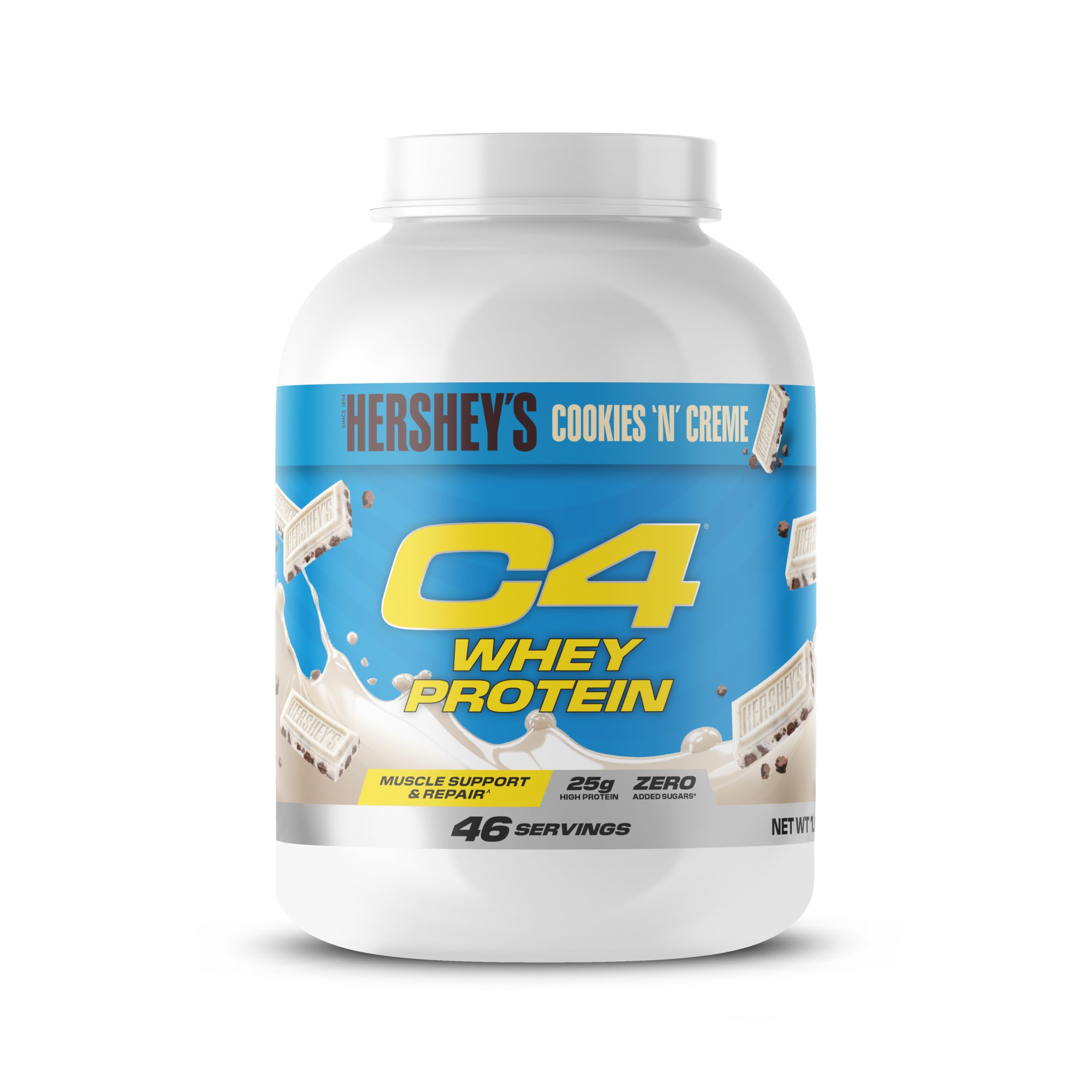 Cellucor Proteína de suero en polvo C4, galletas y crema Hershey's, 0.88 onzas de proteína, baja en azúcar, recuperación después del entrenamiento, 46 porciones
