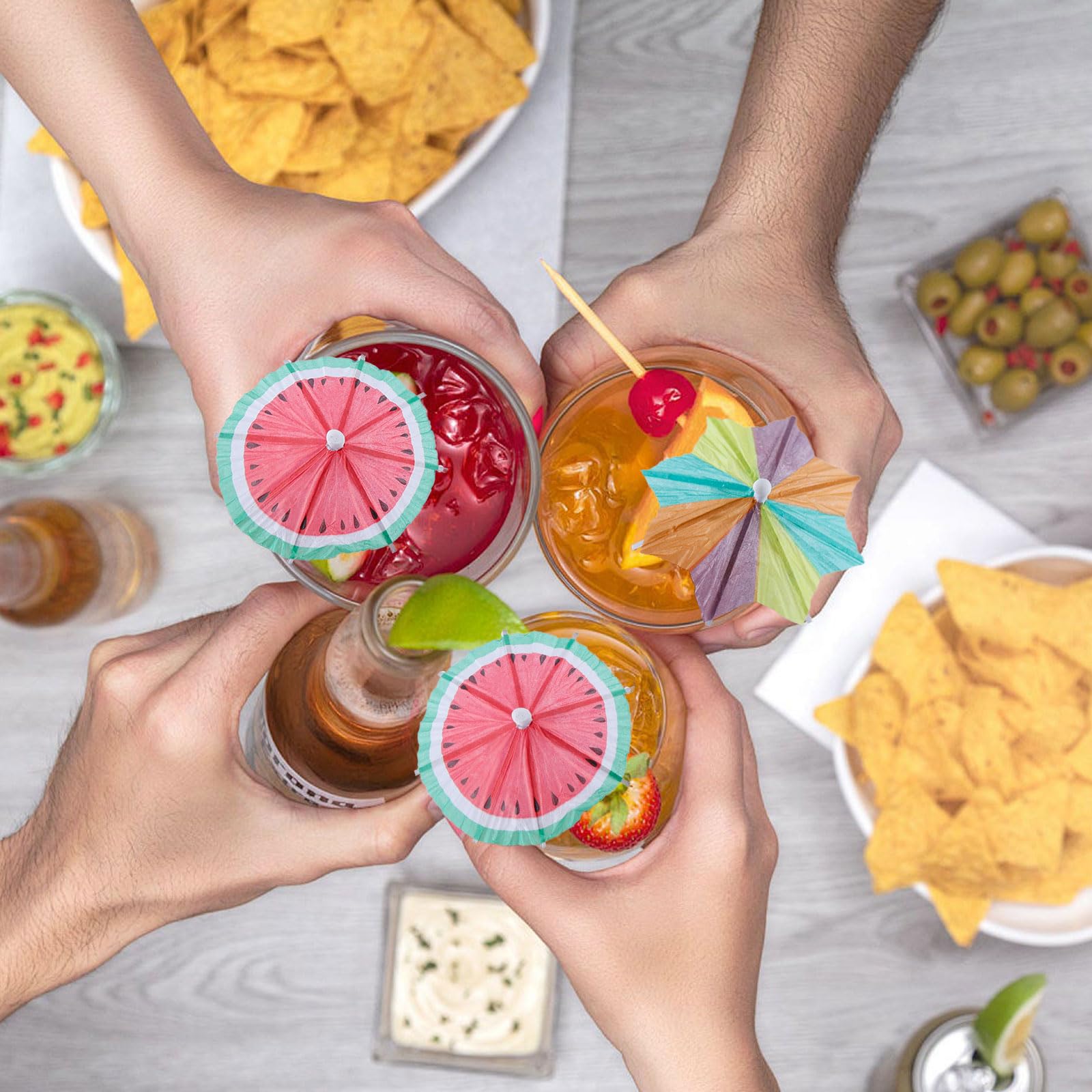 90 unidades de decoración de cócteles, sombrillas de fuegos artificiales, pajitas decorativas, agitadores, palillos de cóctel, bebidas, decoración para verano, fiestas, playa, bodas, bares, bebidas,