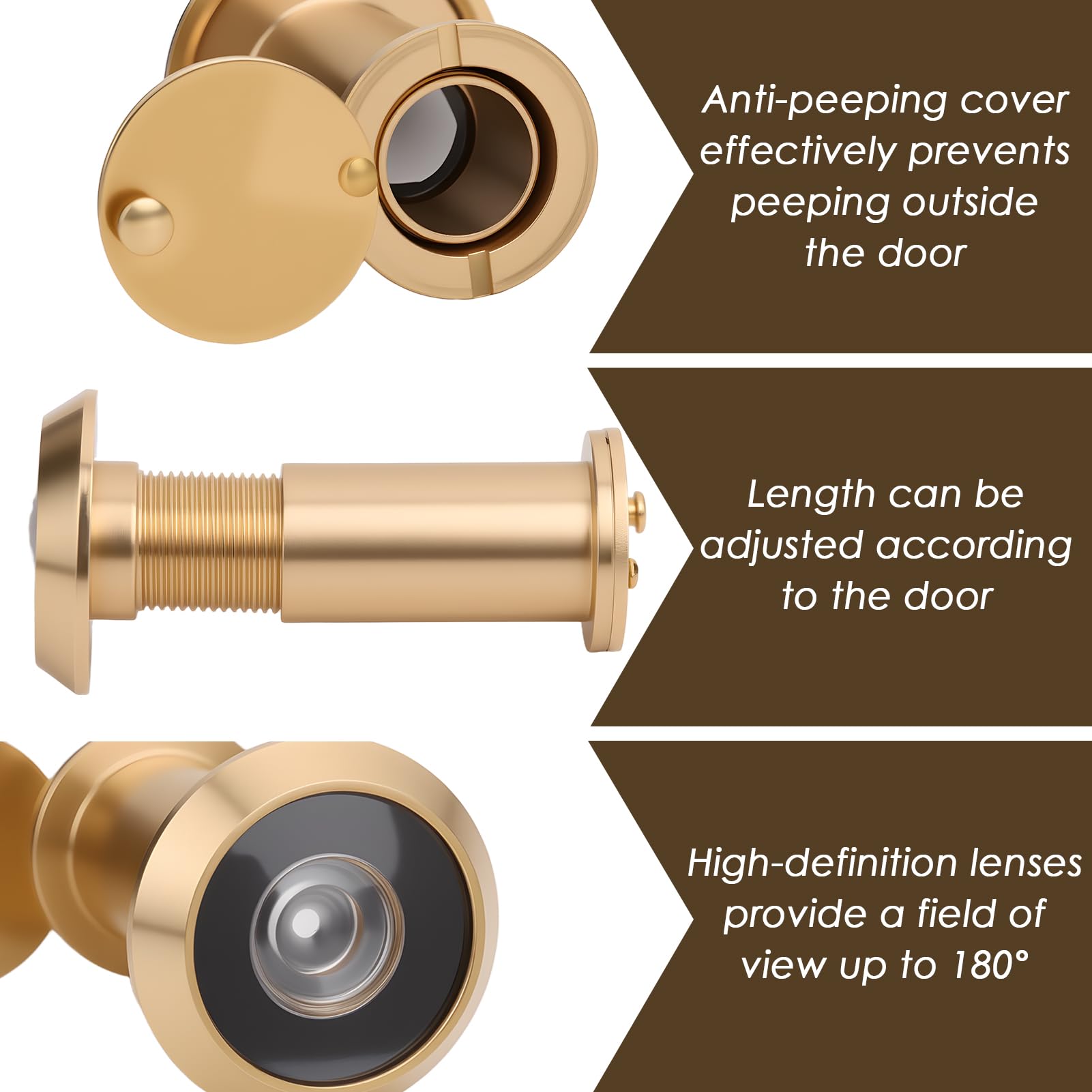 Door Peephole 200° Wide Angle Optical Lens Adjustable Length for 35 to 60mm Thick Doors Easy to Install with diameter 16mm Drilled Hole Secure and Durable View for Home Office Safety - Image 3