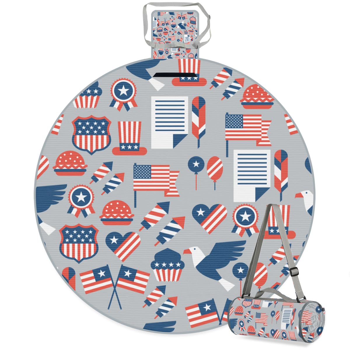 Shimoshe Abstract American Flag Picnic Outdoor Blanket Foldable Waterproof Sandproof Beach Blanket Portable Water-Resistant Round Picnic Mat for Travel Camping Park Lawn